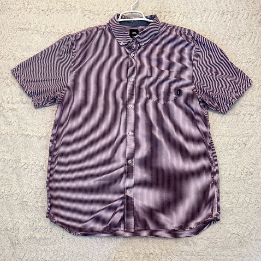 Vans Men’s Purple & White Striped Short Sleeve Button-Up Shirt XL Classic Fit